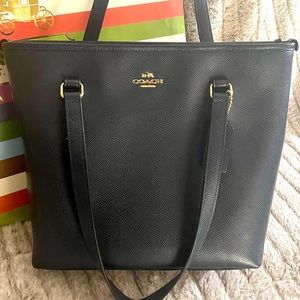 Coach zip top tote midnight leather